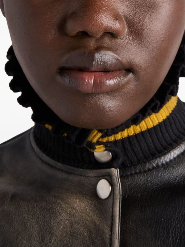 Prada  logo-appliqué leather bomber jacket - Image 4