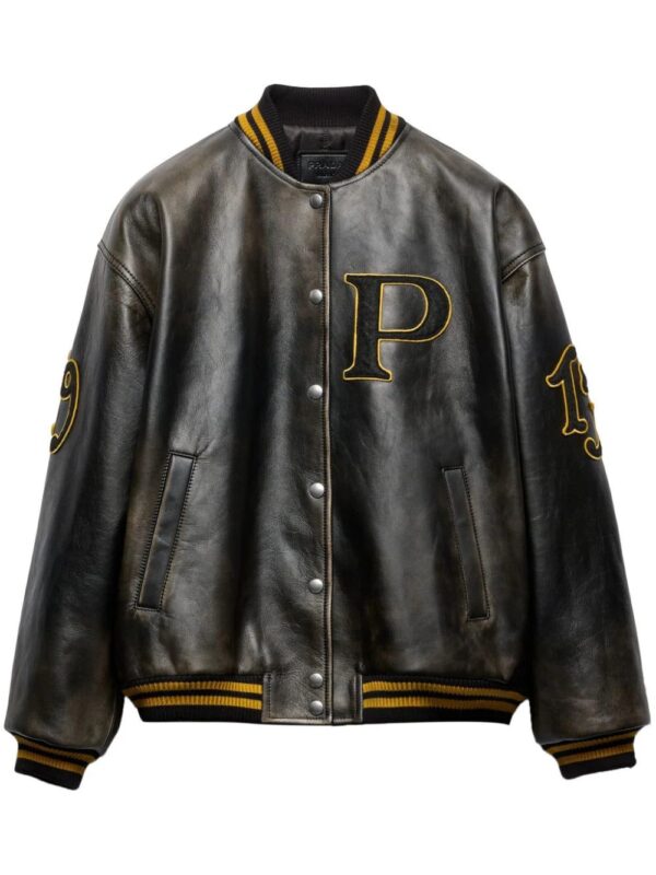 Prada  logo-appliqué leather bomber jacket