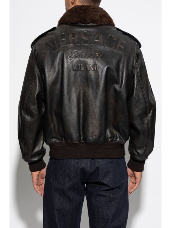 Versace  logo-debossed leather jacket - Image 4