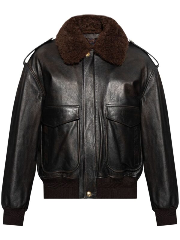 Versace  logo-debossed leather jacket