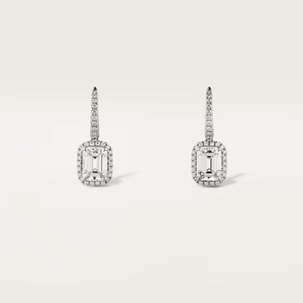 Cartier Destinée sleeper earrings, 2 emerald-cut diamonds, paved