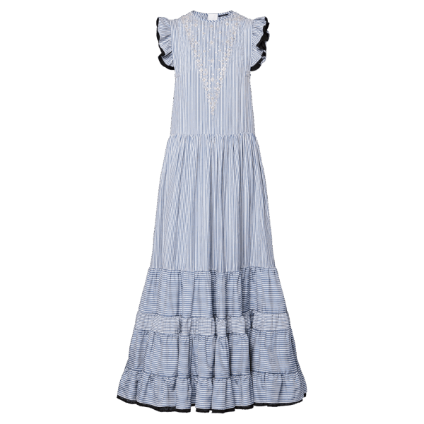 Louis Vuitton Bejeweled Pinstripe Tiered Dress