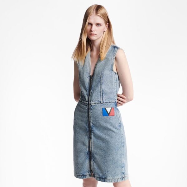 Louis Vuitton Bleached Denim Zip-Up Dress - Image 3