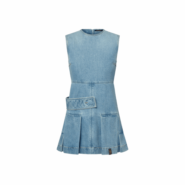 Louis Vuitton Denim Button Tab Pleat Dress