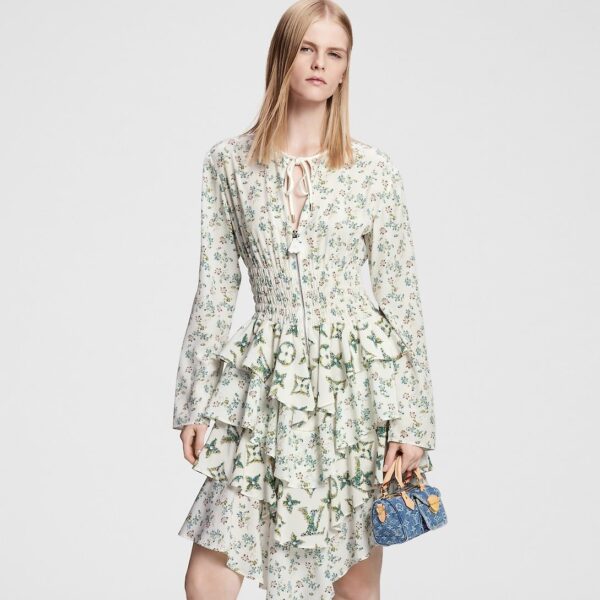 Louis Vuitton Floral Print Long-Sleeved Tiered Dress - Image 3