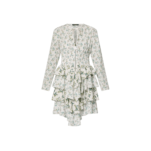 Louis Vuitton Floral Print Long-Sleeved Tiered Dress