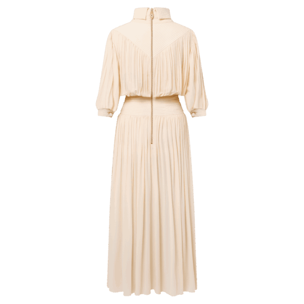 Louis Vuitton Fold-over Collar Gathered Silk Midi Dress - Image 3