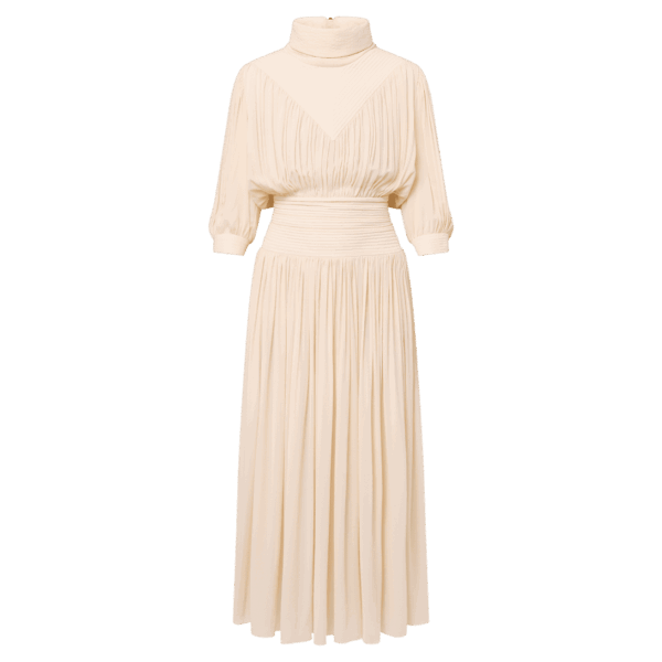 Louis Vuitton Fold-over Collar Gathered Silk Midi Dress - Image 2