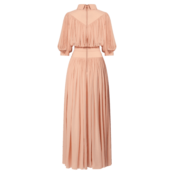 Louis Vuitton Topstitch Detail Gathered Silk Dress