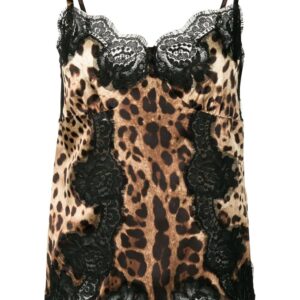 Dolce & Gabbana  lace-detail leopard-print satin top