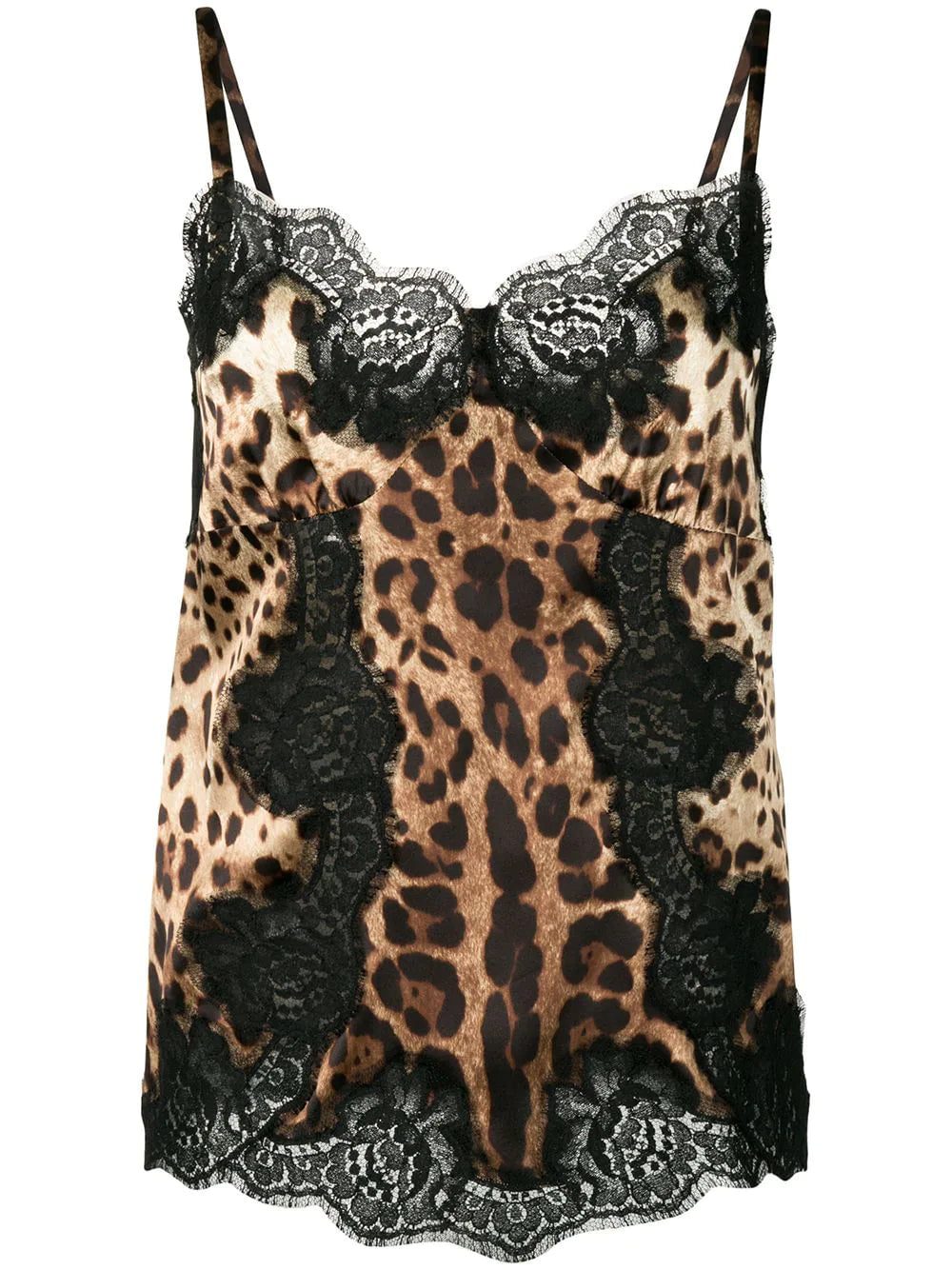 Dolce & Gabbana lace-detail leopard-print satin top