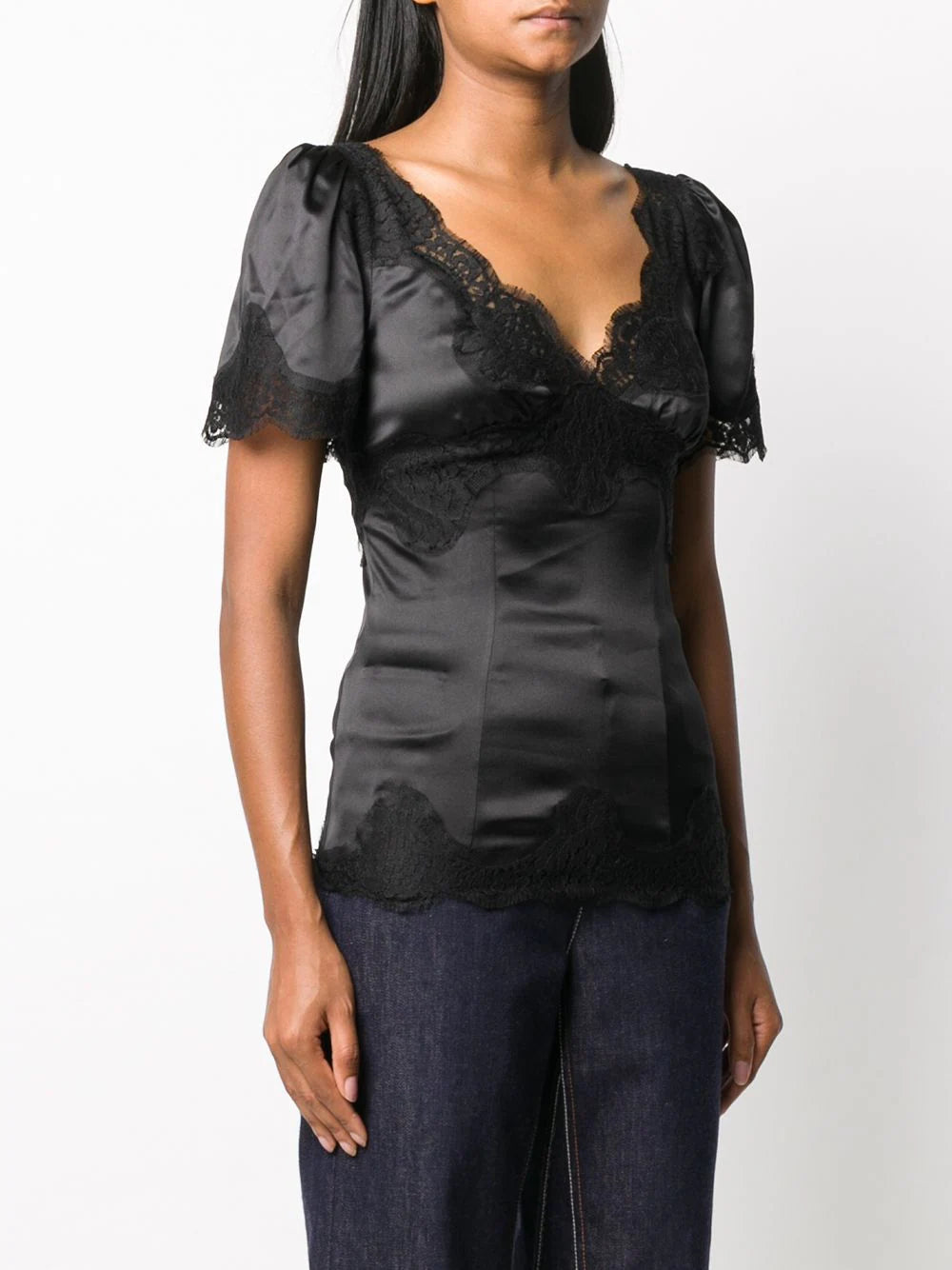 Dolce & Gabbana lace-trim satin top - Image 3
