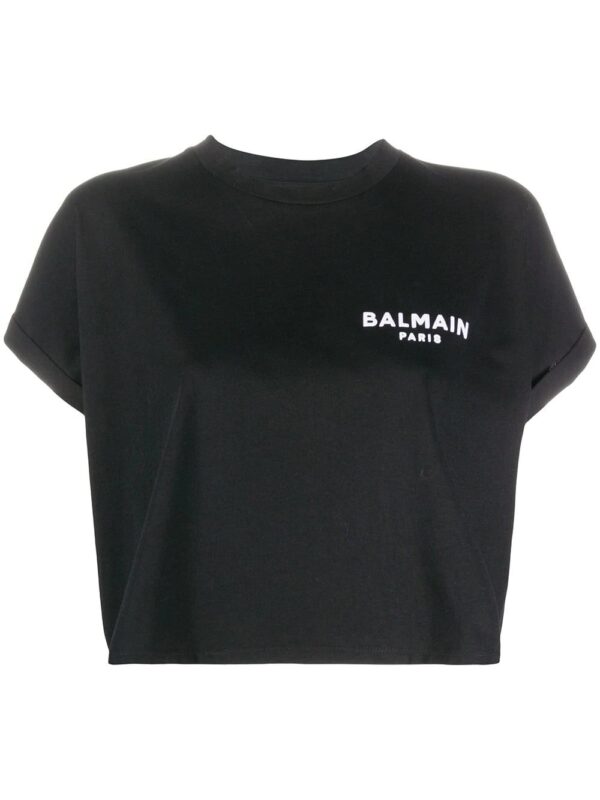 Balmain  logo-embroidered cropped T-shirt