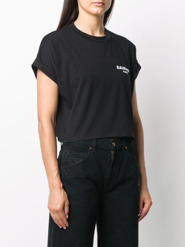 Balmain logo-embroidered cropped T-shirt - Image 3