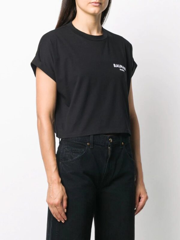 Balmain  logo-embroidered cropped T-shirt - Image 3