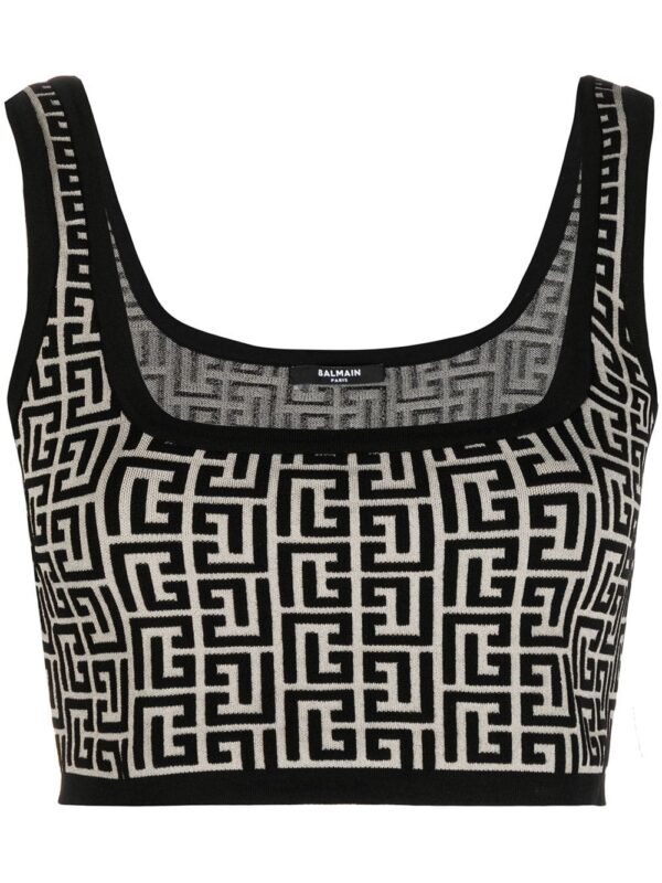 Balmain cropped monogram jacquard vest top
