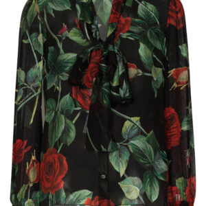 Dolce & Gabbana  rose print pussy-bow blouse