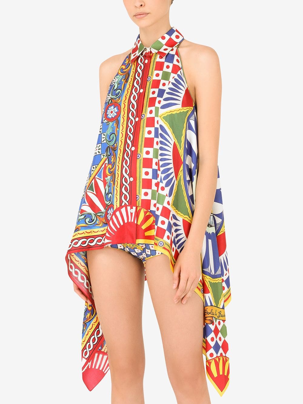 Dolce & Gabbana Carretto-print twill halterneck top - Image 4