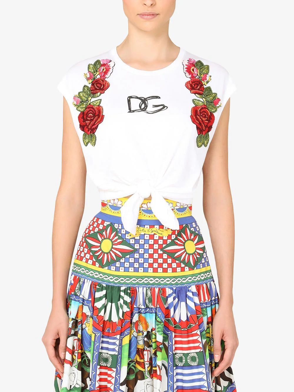 Dolce & Gabbana floral-appliqué logo crop top - Image 3