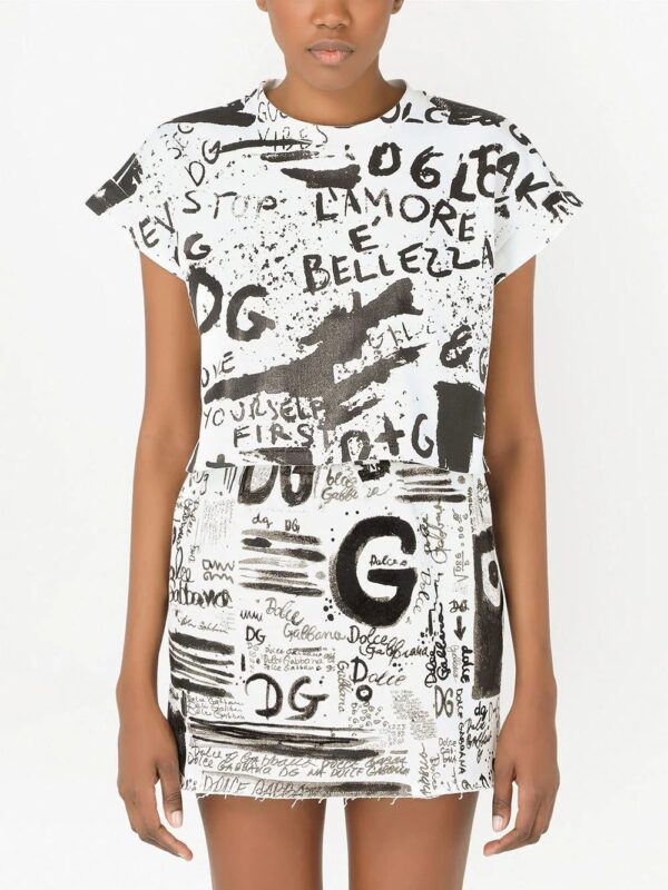 Dolce & Gabbana  stretch-design cropped slogan-print T-shirt - Image 3