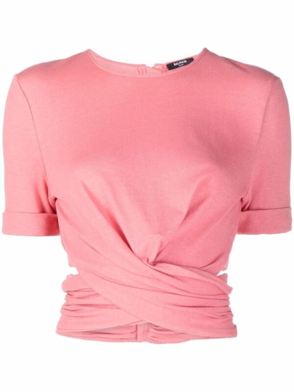 Balmain twist-detail cropped T-shirt
