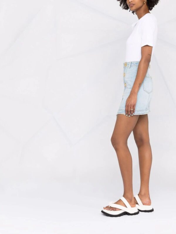 Balmain  button-embellished denim skirt - Image 4