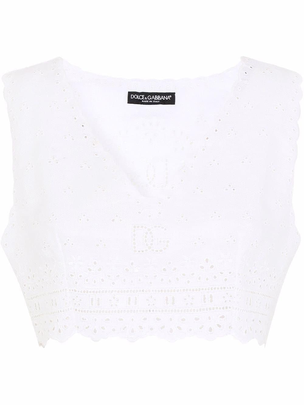 Dolce & Gabbana embroidered linen crop top
