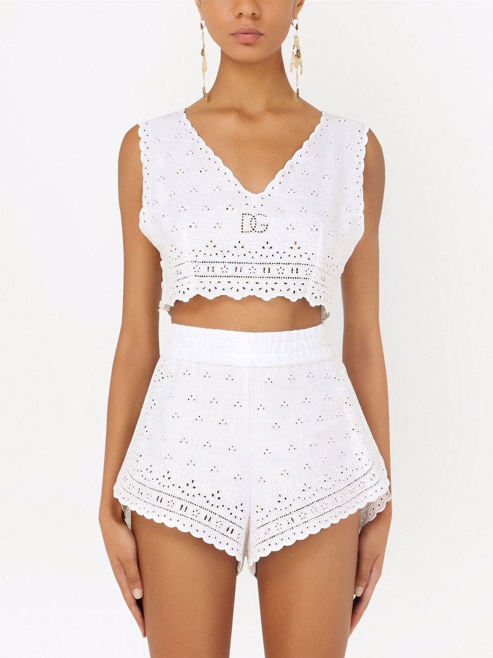 Dolce & Gabbana embroidered linen crop top - Image 3