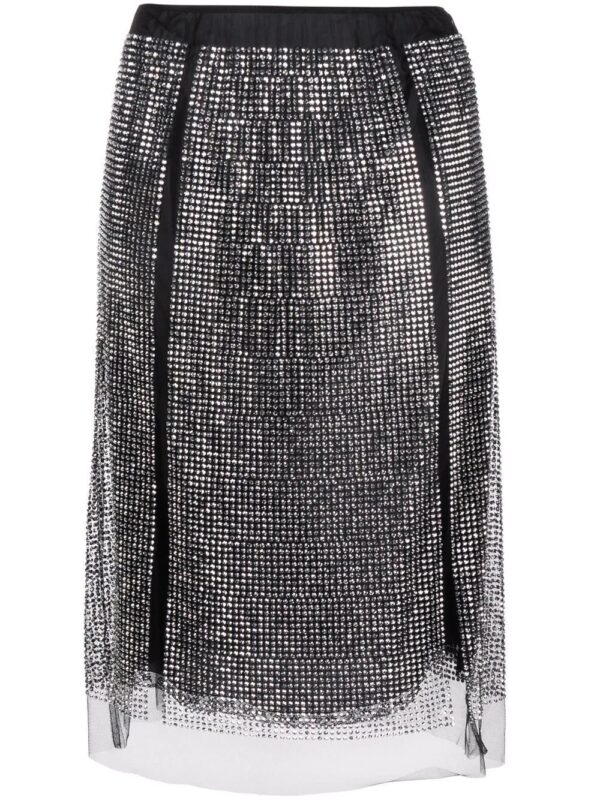 Prada  crystal-embellished satin-trim skirt
