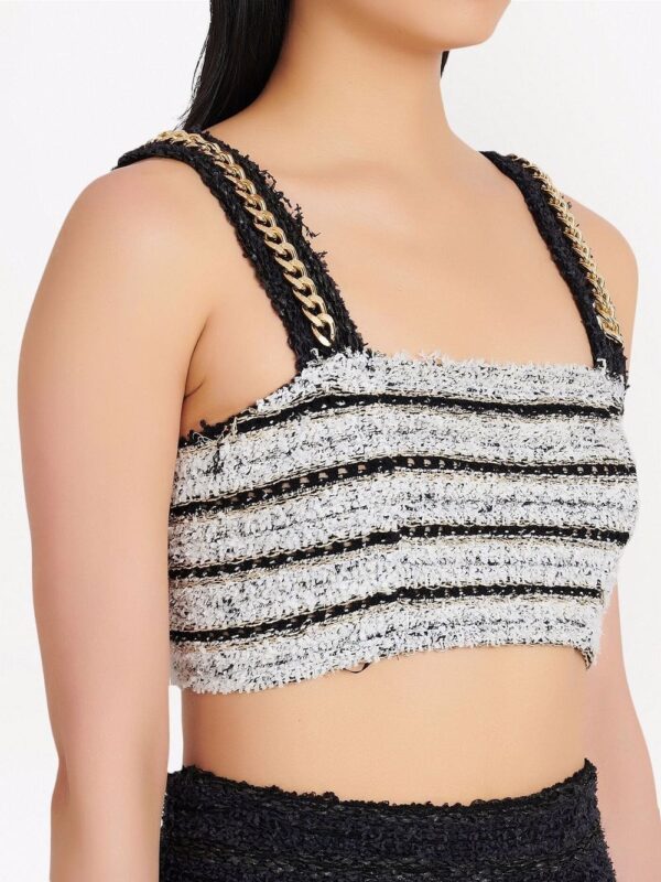 Balmain chain-straps tweed crop top - Image 5
