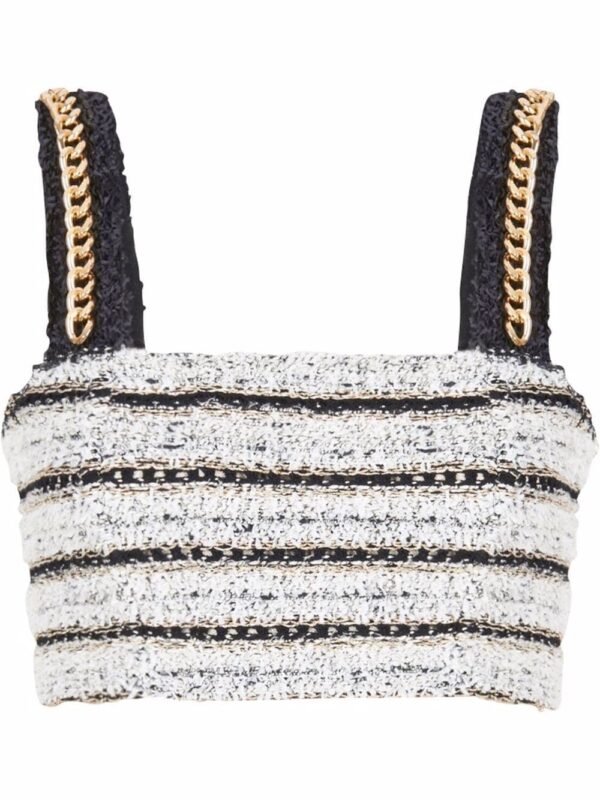 Balmain chain-straps tweed crop top