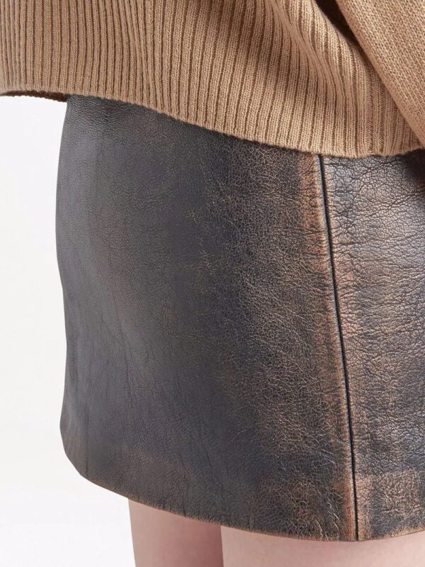 Prada  faded-effect leather miniskirt - Image 4