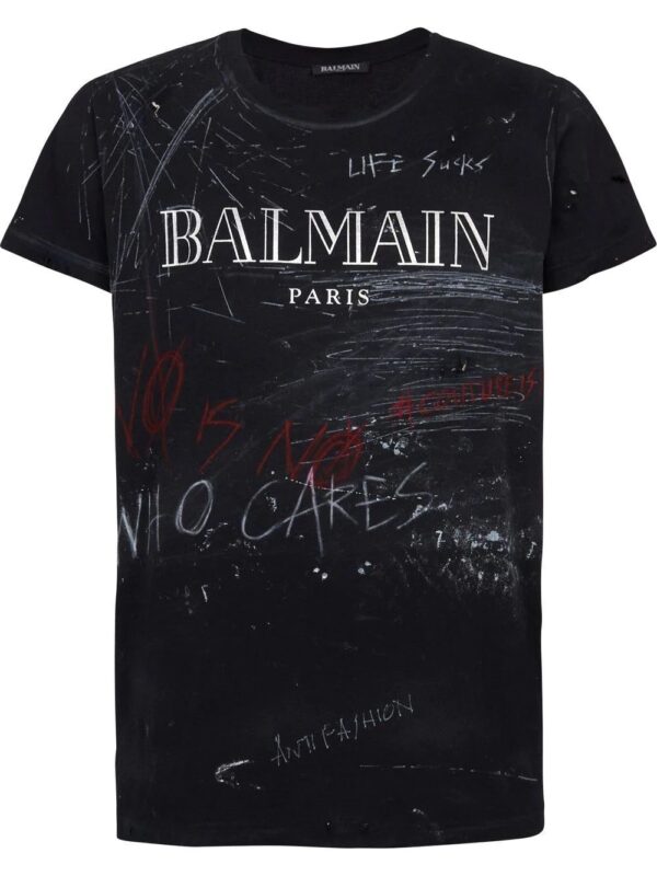 Balmain  logo-print slogan T-shirt