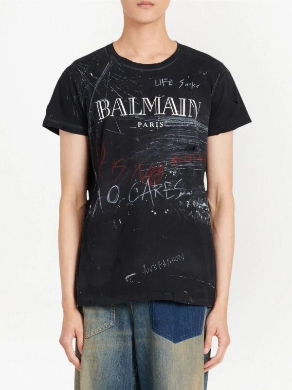 Balmain  logo-print slogan T-shirt - Image 3