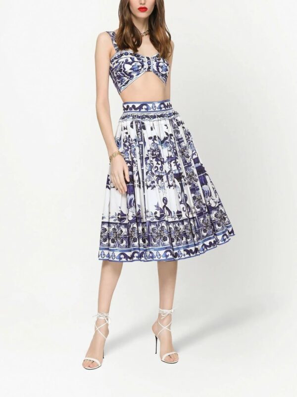 Dolce & Gabbana  Majolica-print pleated A-line midi skirt - Image 3