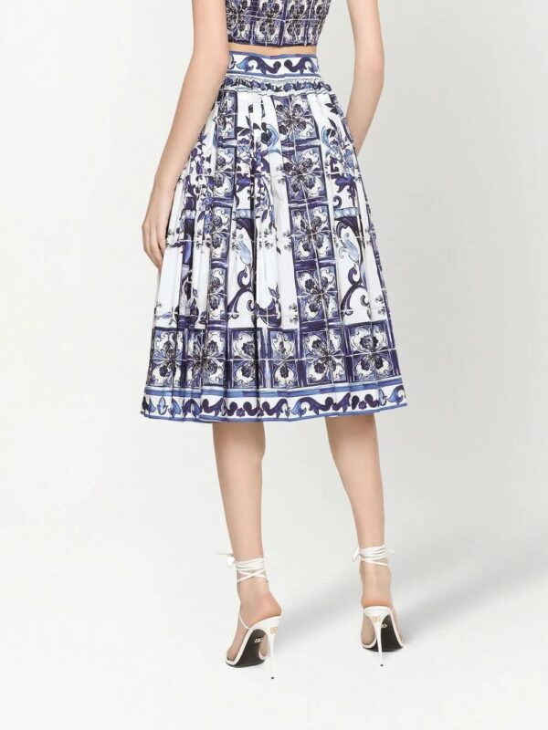 Dolce & Gabbana  Majolica-print pleated A-line midi skirt - Image 4