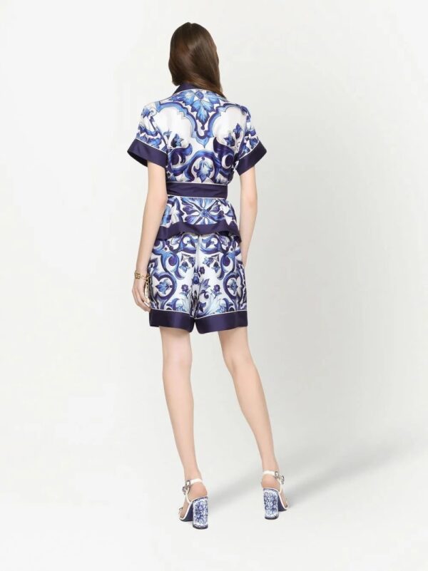 Dolce & Gabbana  Majolica-print belted silk shirt - Image 4