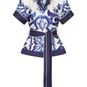 Dolce & Gabbana Majolica-print belted silk shirt
