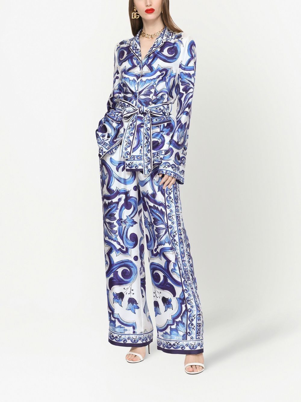 Dolce & Gabbana Majolica-print silk pajama shirt - Image 3