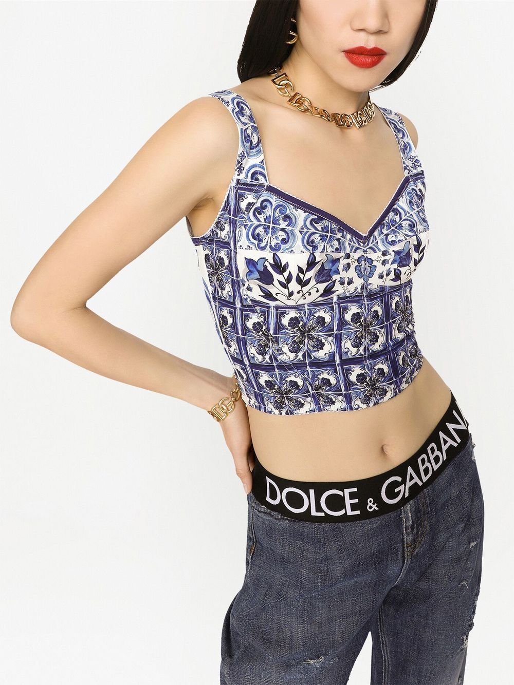Dolce & Gabbana Majolica-print corset top - Image 5