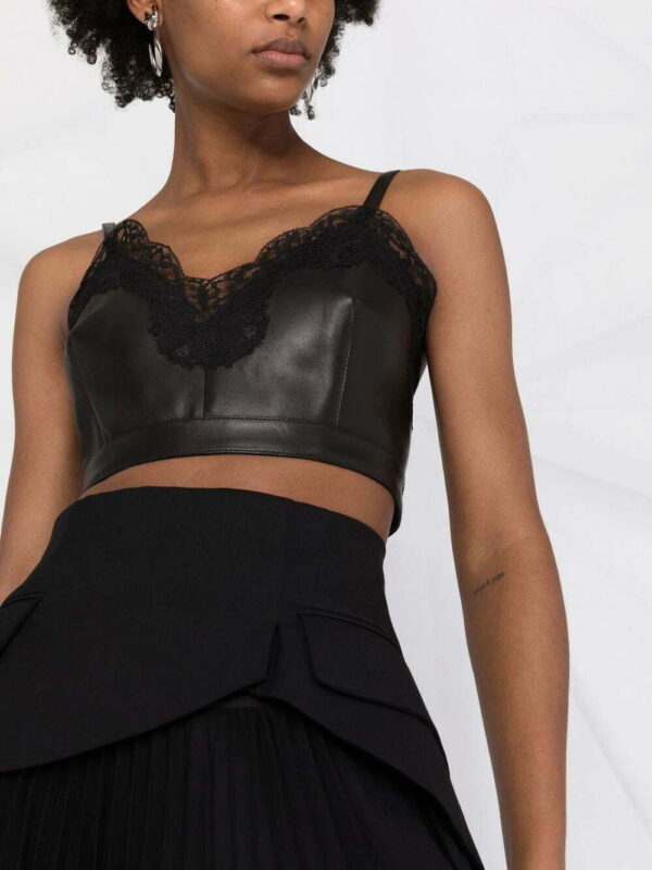 Alexander McQueen  cropped lace-trim leather top - Image 3