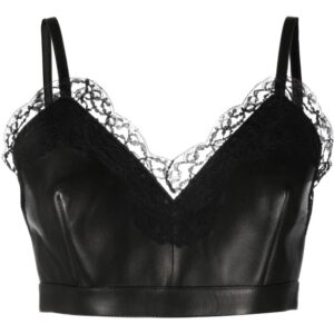 Alexander McQueen cropped lace-trim leather top