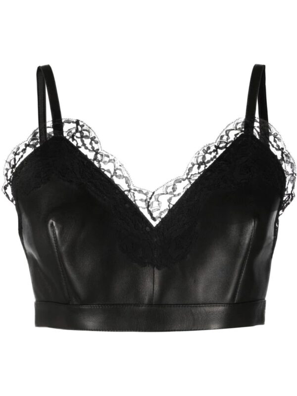 Alexander McQueen  cropped lace-trim leather top