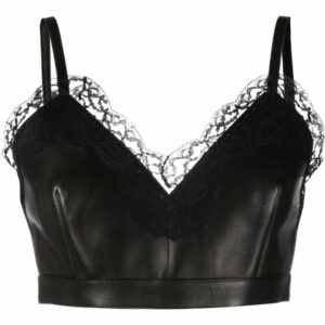 Alexander McQueen cropped lace-trim leather top