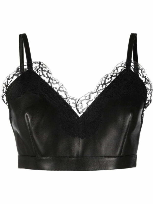 Alexander McQueen  cropped lace-trim leather top