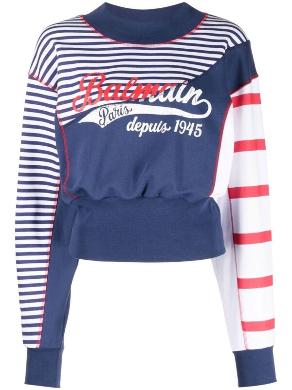 Balmain logo-print striped sweatshirt