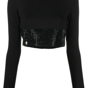 Philipp Plein crystal-embellished cropped long-sleeved top