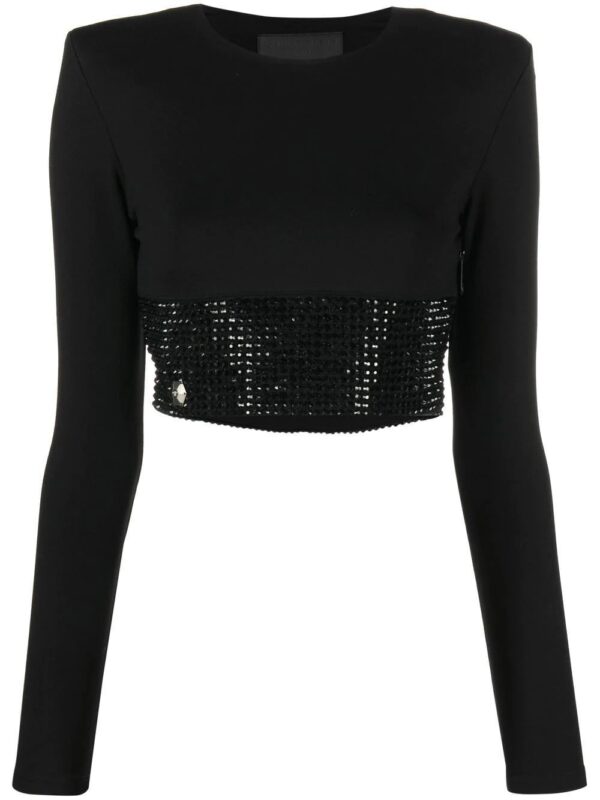 Philipp Plein  crystal-embellished cropped long-sleeved top