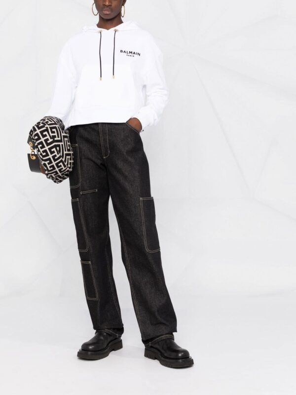 Balmain logo-print cropped hoodie - Image 2