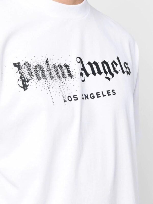 Palm Angels  rhinestone sprayed logo-print T-shirt - Image 4